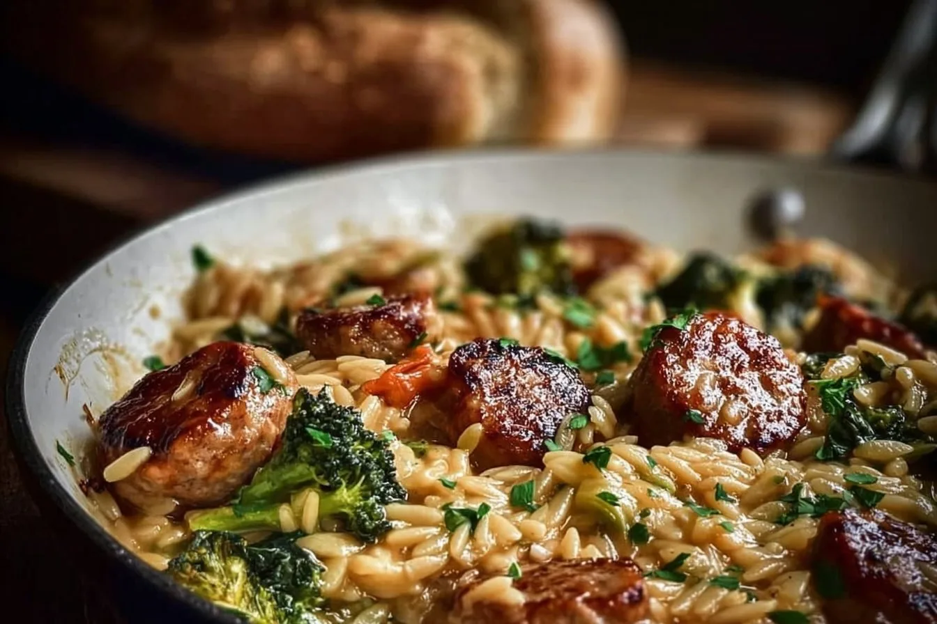 One-Pan Creamy Orzo with Chicken Sausage