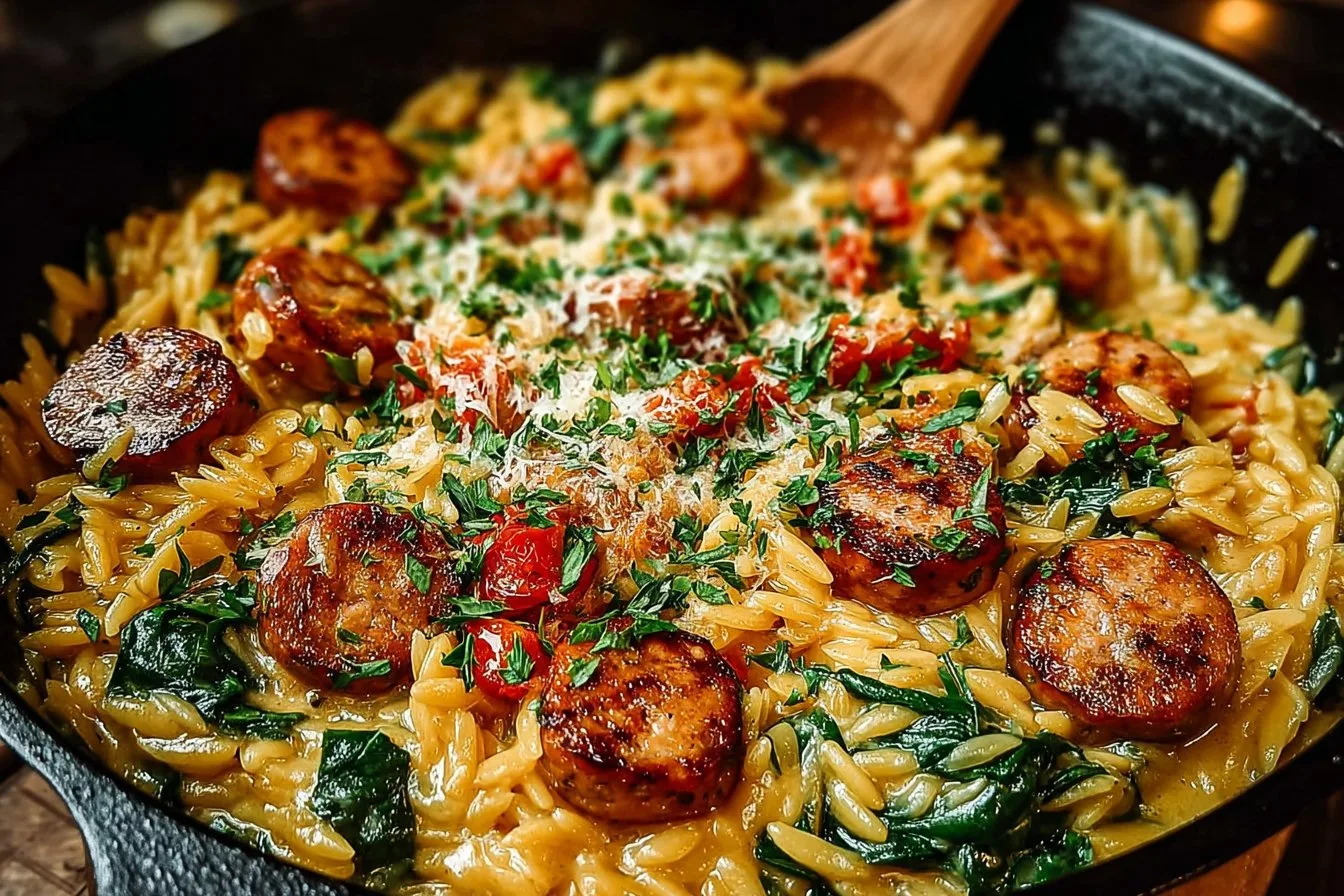Creamy Chicken Sausage Orzo Skillet