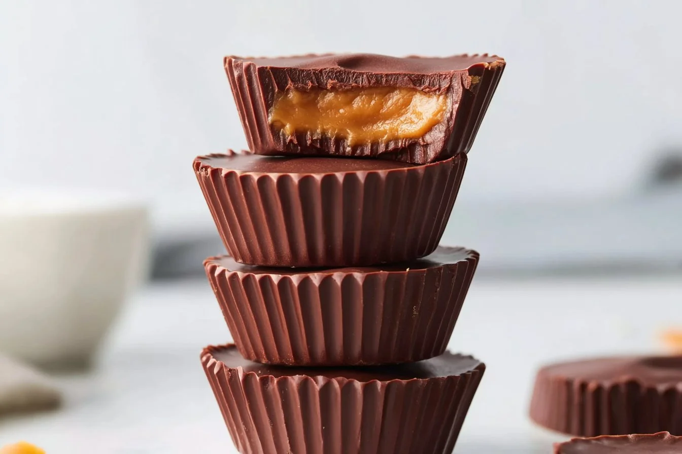 Delicious homemade 4 ingredient peanut butter cups on a plate