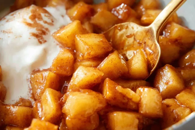 Delicious air fryer apples with caramelized edges on a white plate.