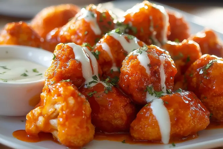 Crispy air fryer buffalo cauliflower bites served on a plate.