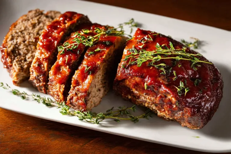 Delicious air fryer meatloaf served on a plate with vegetables.