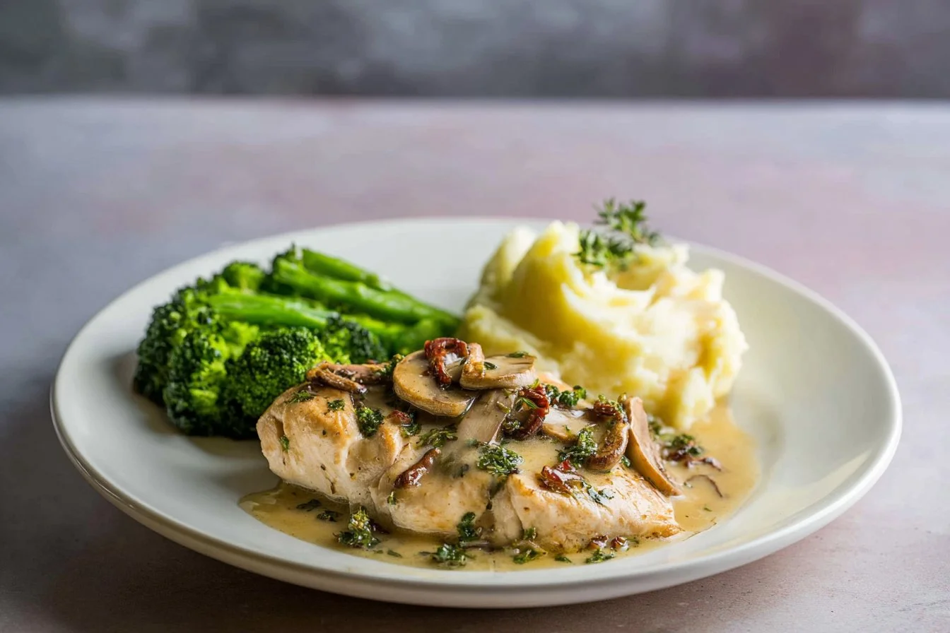 Delicious Alice Springs Chicken served with sides and garnished, Outback-inspired recipe.