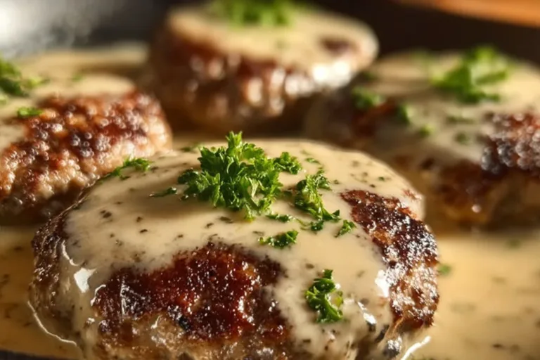 Amish Hamburger Steak Bake with juicy beef and savory toppings