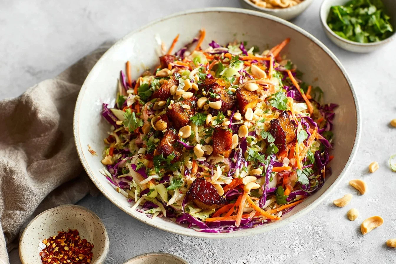 Asian Chicken Crunch Salad with fresh vegetables and crispy chicken
