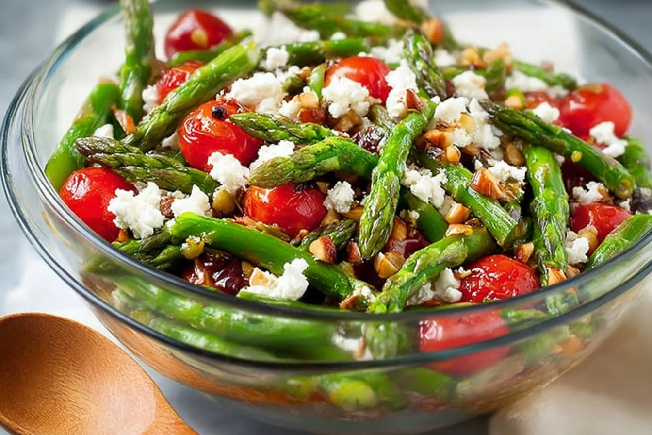 Asparagus and tomato salad with fresh herbs and vinaigrette dressing