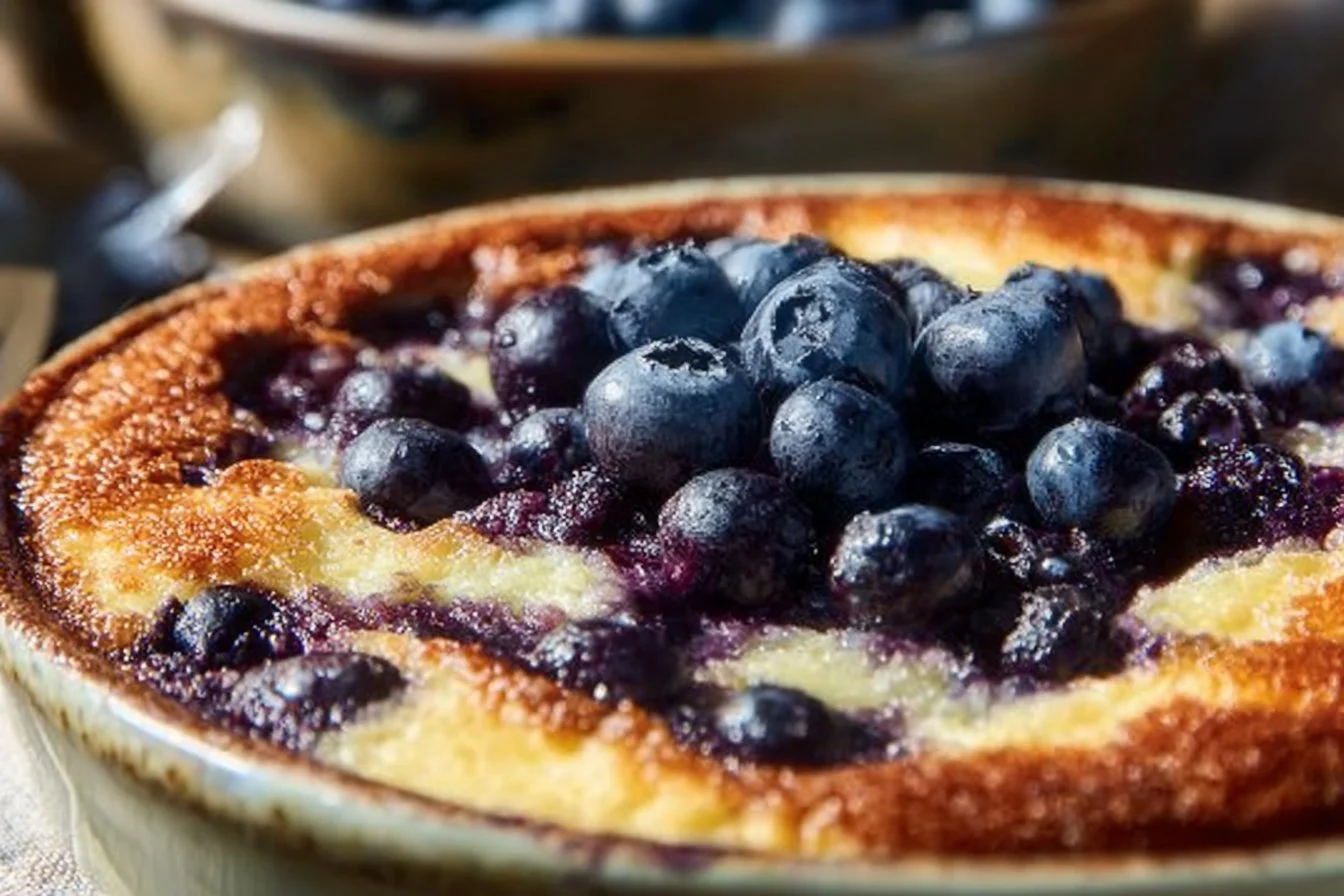 Baked blueberry cottage cheese bowls topped with fresh blueberries