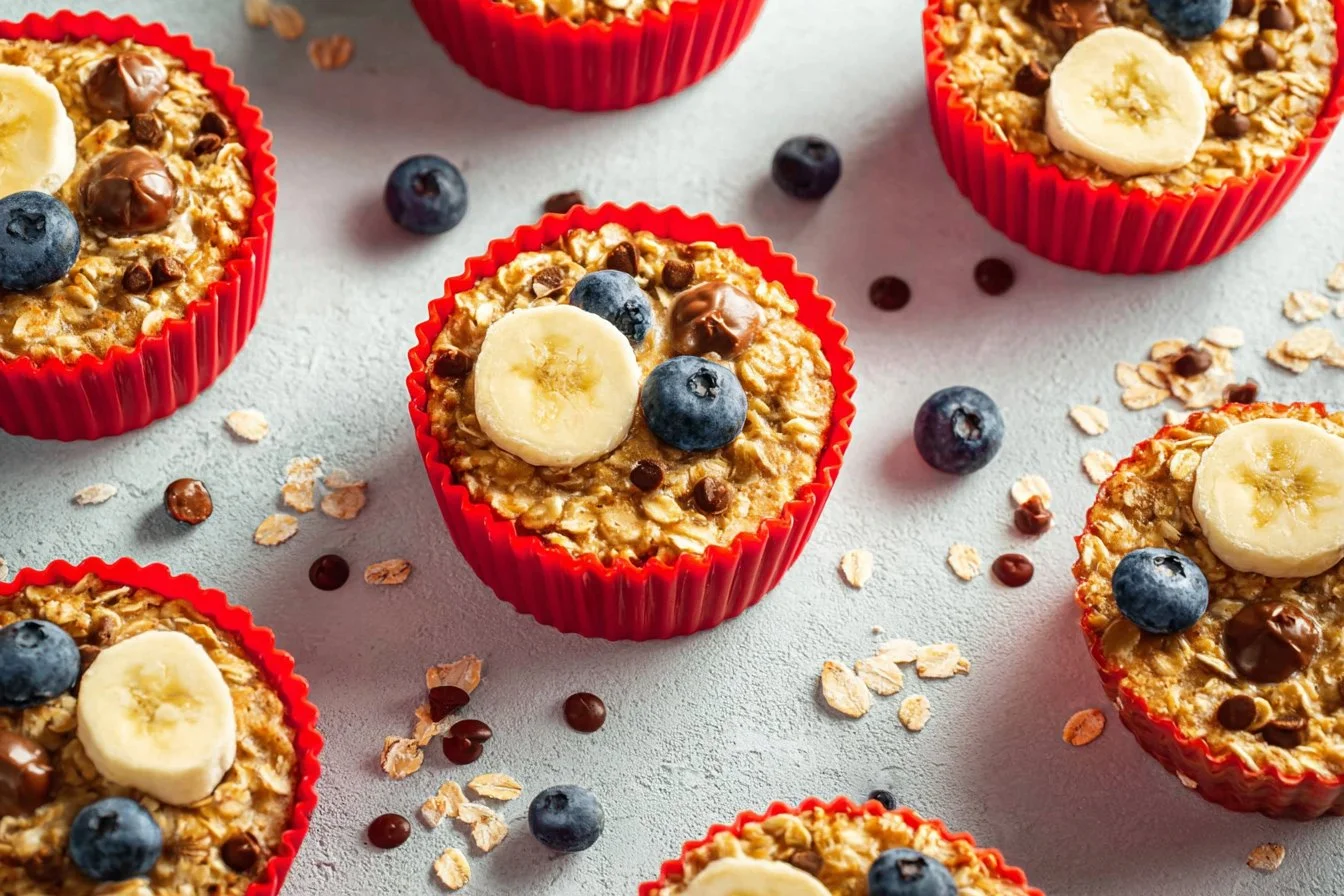 Delicious baked oatmeal cups in four variations for a healthy breakfast.