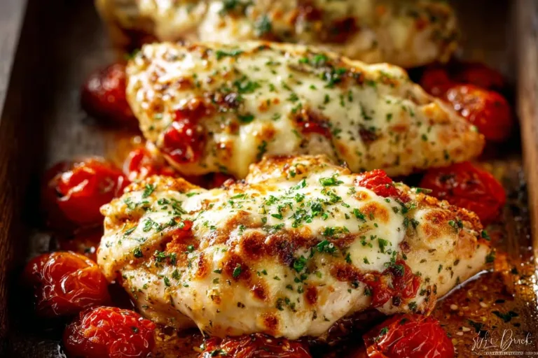 Balsamic baked chicken breast with tomato sauce and mozzarella cheese