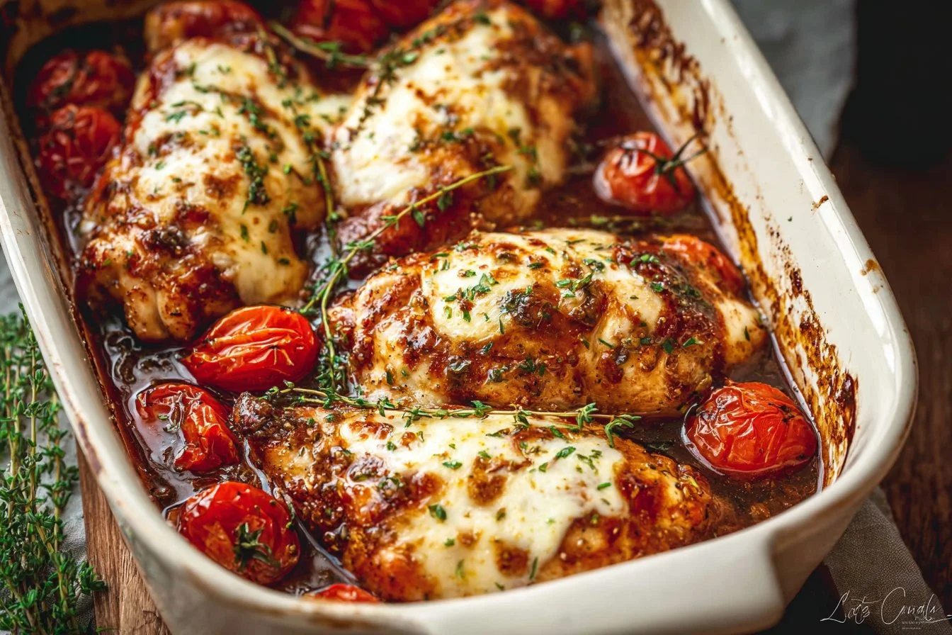 Balsamic Baked Chicken Breast With Balsamic Tomato Sauce and Mozzarella Cheese