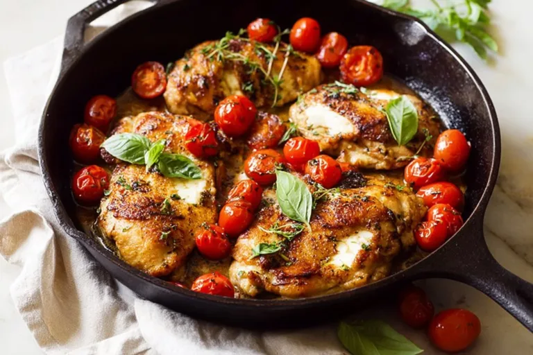 Balsamic glazed chicken served in a one pan meal with vegetables