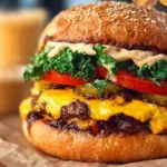 Delicious homemade smash burger with juicy beef patty and toppings