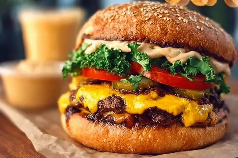 Delicious homemade smash burger with juicy beef patty and toppings