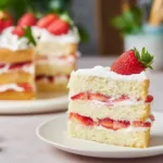 Delicious strawberry shortcake dessert served on a plate with fresh strawberries