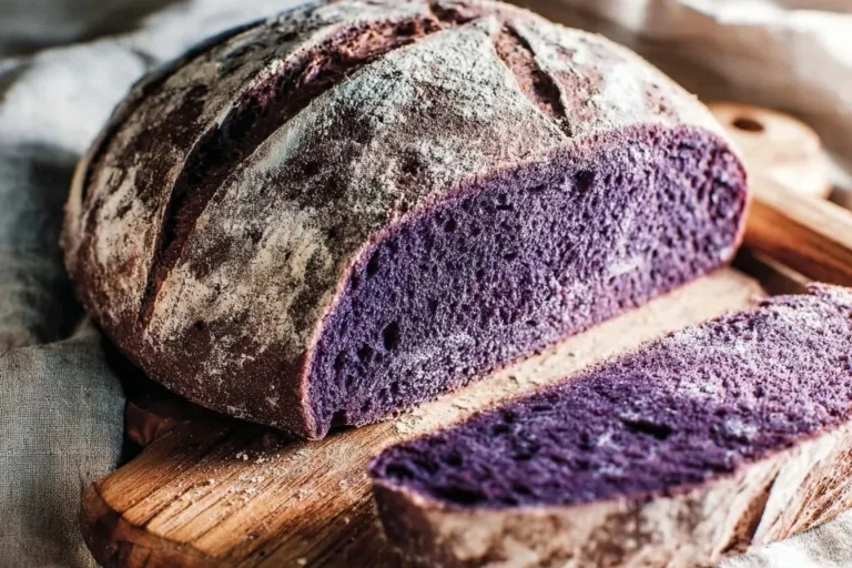 Loaf of freshly baked blueberry bread with juicy blueberries and golden crust.