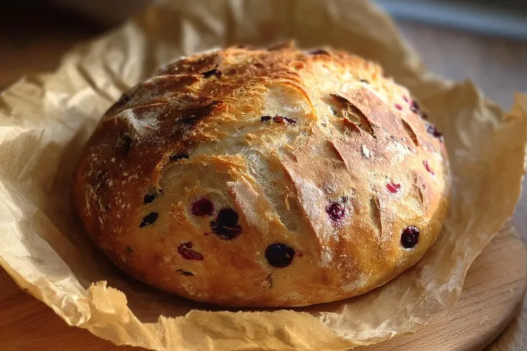 Freshly baked Blueberry Citrus Sourdough loaf with vibrant blueberries and citrus slices