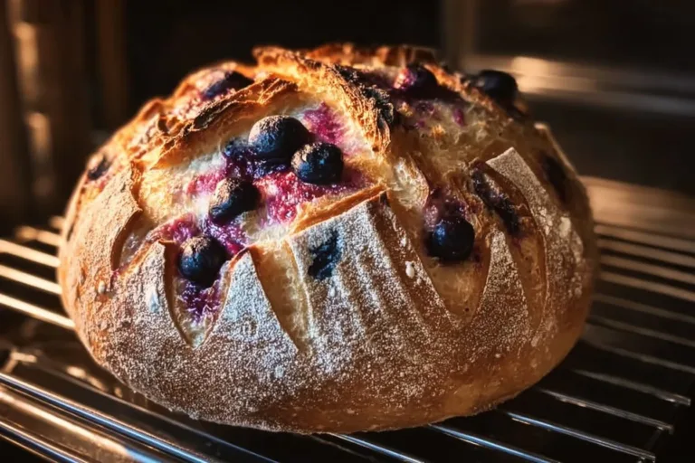Blueberry lemon cream cheese sourdough bread with vibrant blueberries and lemon zest
