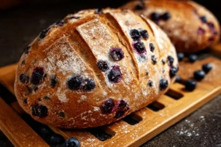 Blueberry lemon cream cheese sourdough bread fresh out of the oven