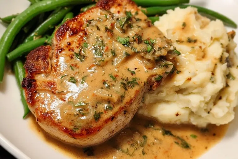 Juicy pork chops topped with creamy Boursin cheese for a flavorful meal.