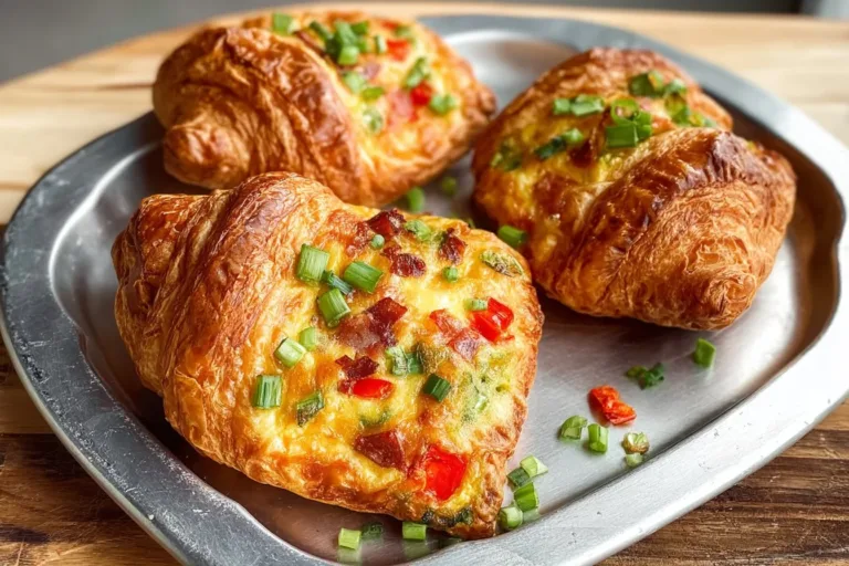 Delicious Breakfast Casserole Croissant Boats filled with eggs, cheese, and veggies