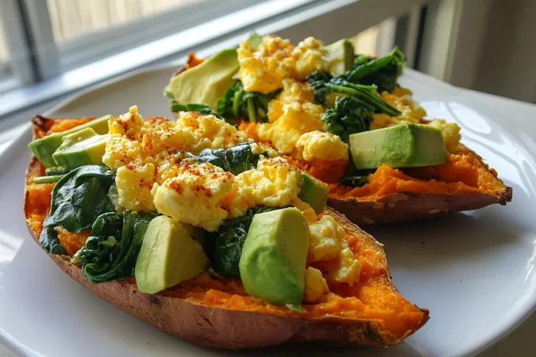 Delicious breakfast sweet potato with toppings, a healthy morning meal option
