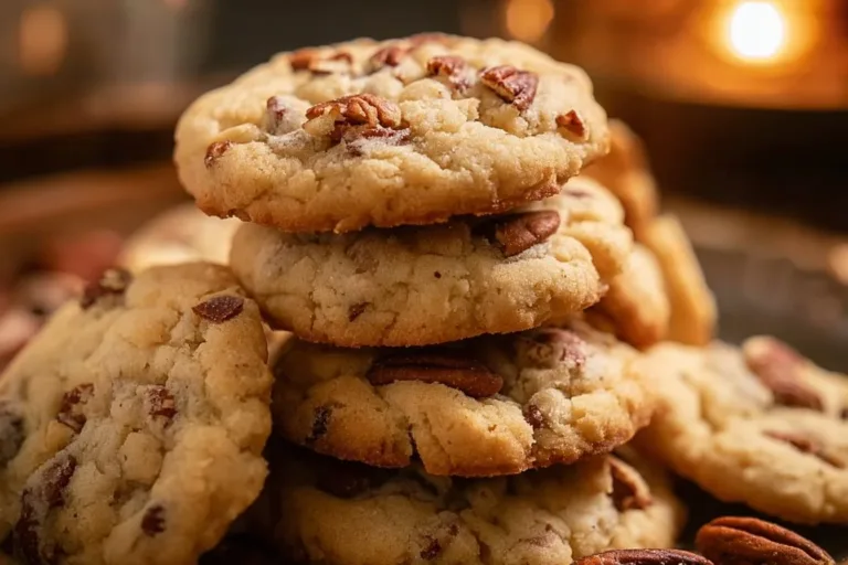 Delicious homemade butter pecan cookies with nuts and golden brown edges