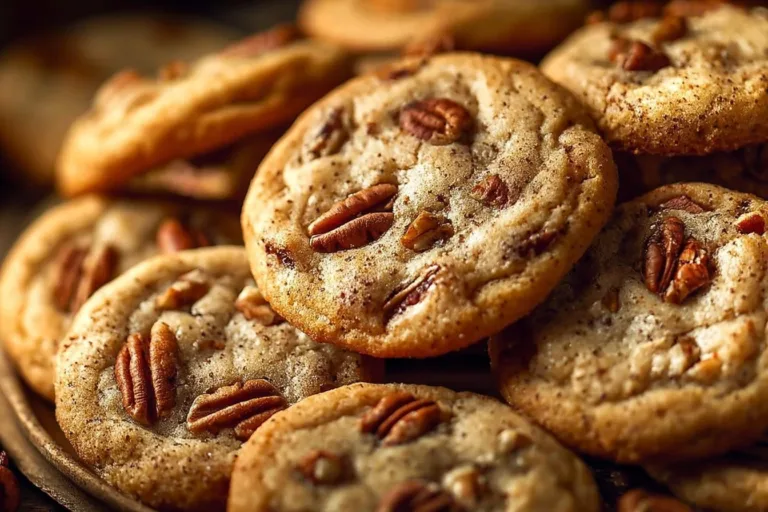 Freshly baked butter pecan cookies on a cooling rack