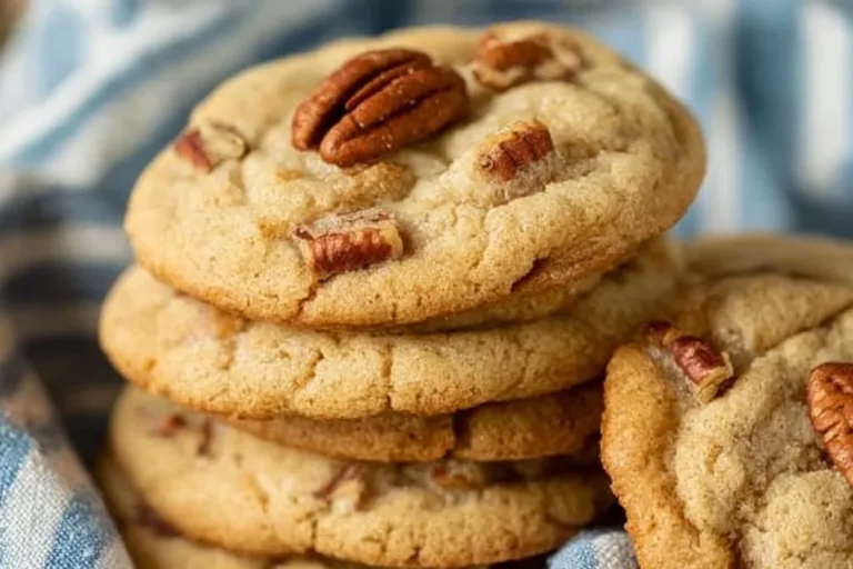 Freshly baked Butter Pecan Cookies with crunchy pecans on a cooling rack
