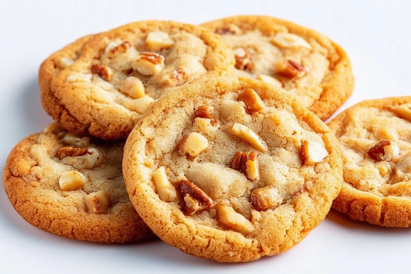 Delicious butter pecan cookies with a golden brown color and crunchy nuts.