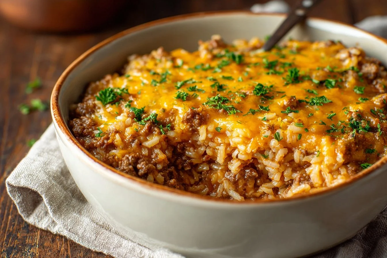 Cheesy Ground Beef and Rice Casserole