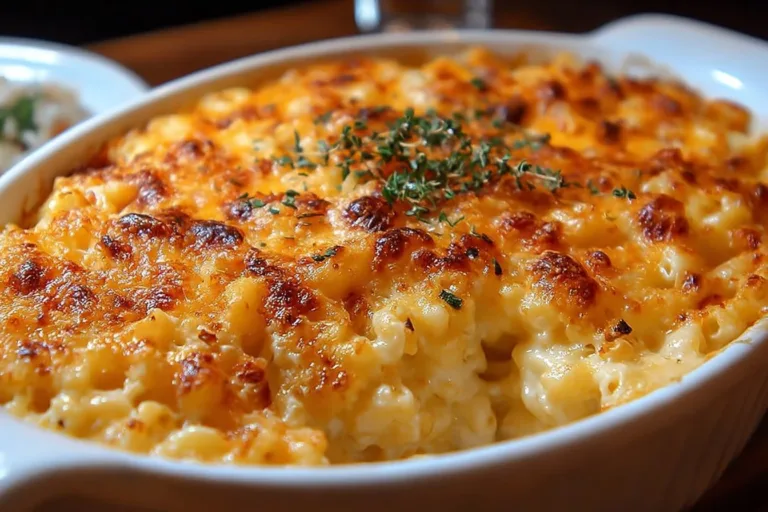 Delicious Cheesy Hashbrown Potato Casserole served in a baking dish