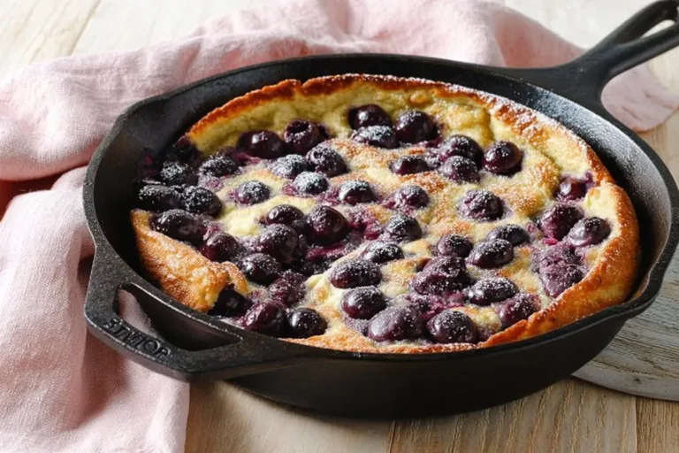 Delicious homemade Cherry Clafoutis dessert with fresh cherries.