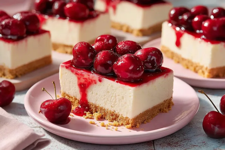 Delicious Cherry Cream Cheese dessert with a creamy topping and cherry filling