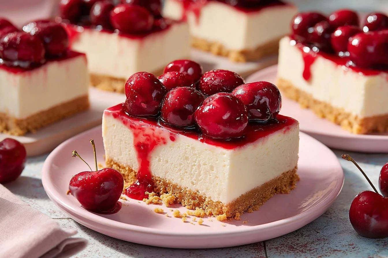 Delicious Cherry Cream Cheese dessert with a creamy topping and cherry filling