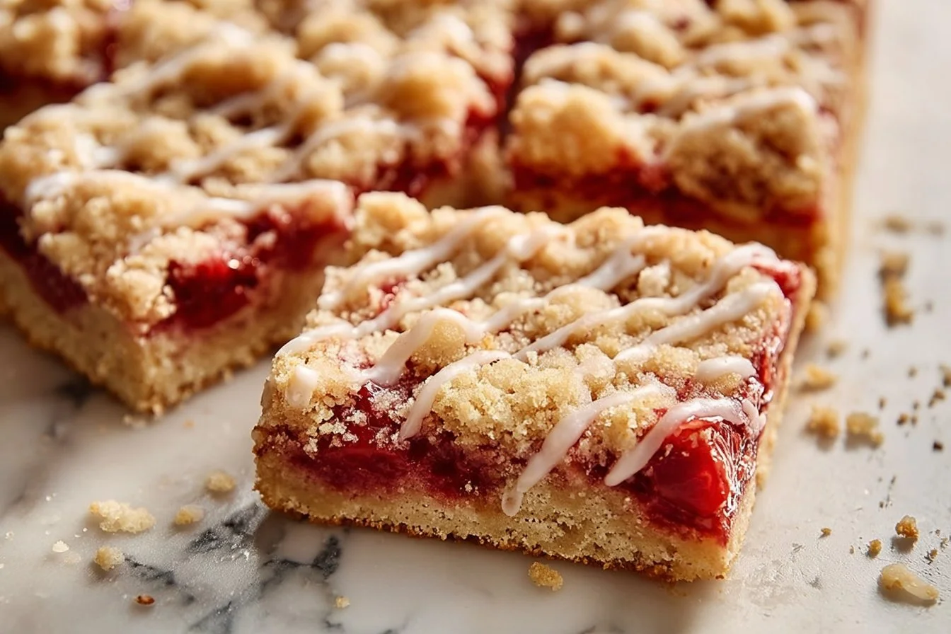 Delicious cherry pie bars topped with fresh cherries and a golden crust