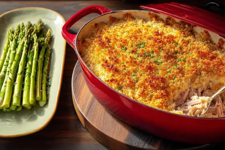 Delicious Chicken Cordon Bleu Casserole with layers of chicken, ham, and cheese