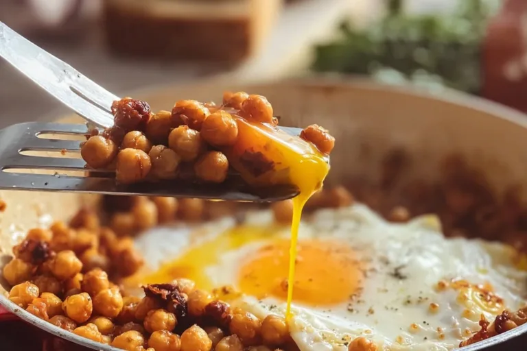 Delicious chickpea fried eggs served on a plate with herbs and spices