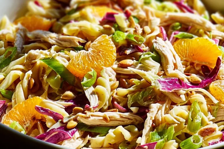 Bowl of vibrant Chinese Chicken Salad with colorful vegetables and sesame dressing