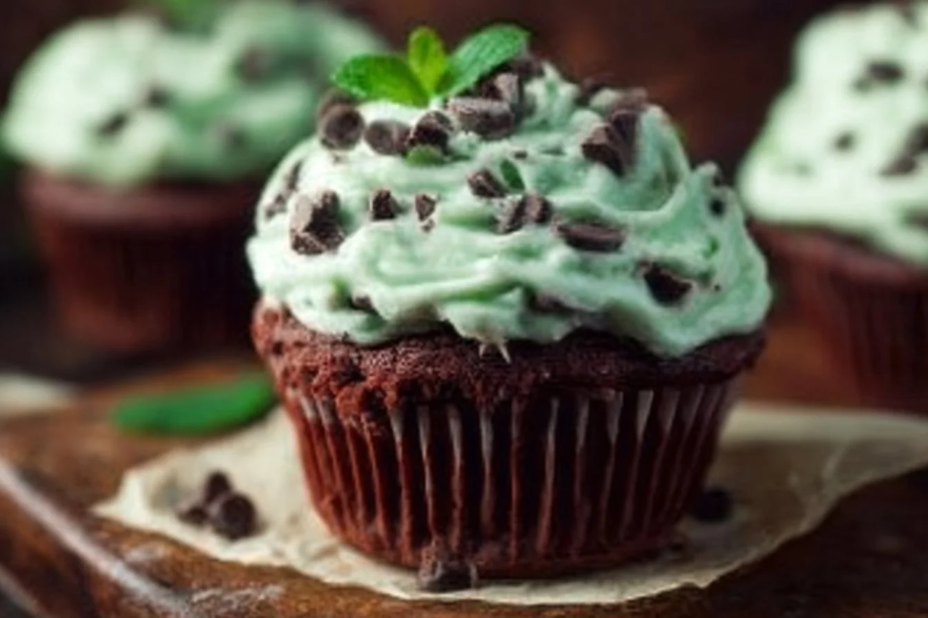 Chocolate Cupcakes With Mint Chocolate Chip Frosting