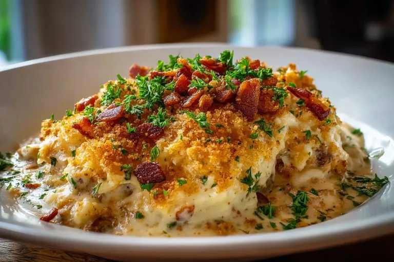 Delicious Cowboy Casserole served in a rustic dish