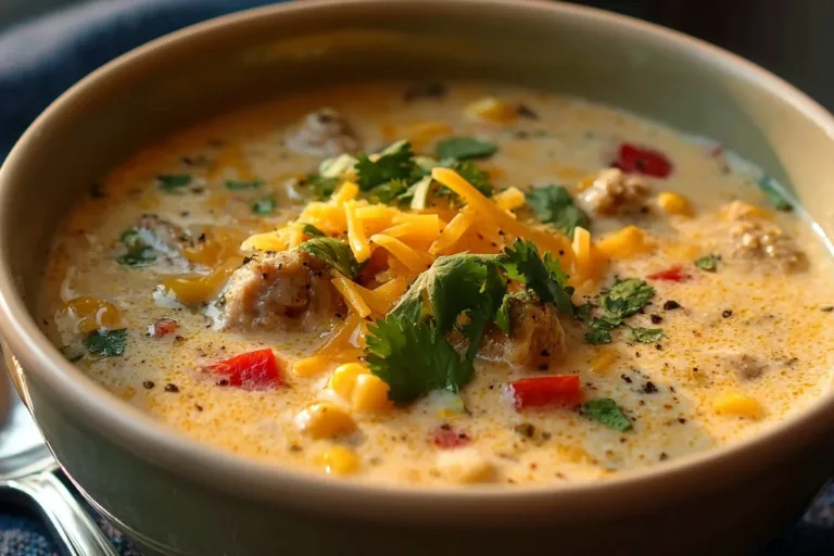 Creamy Cowboy Soup served in a bowl with fresh herbs