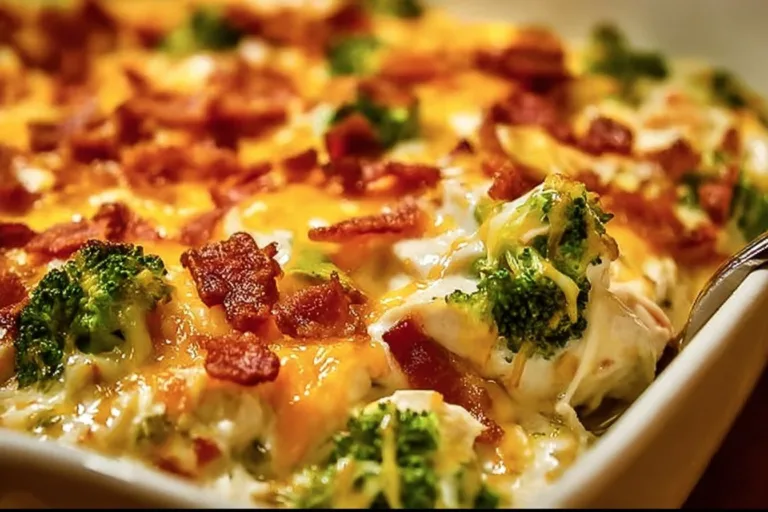 Creamy low carb chicken casserole dish served in a baking dish