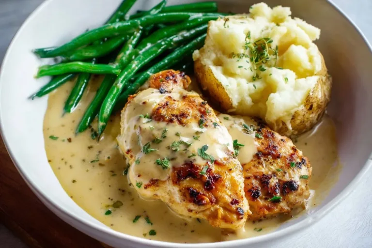 Creamy ranch chicken dish served with vegetables on a plate