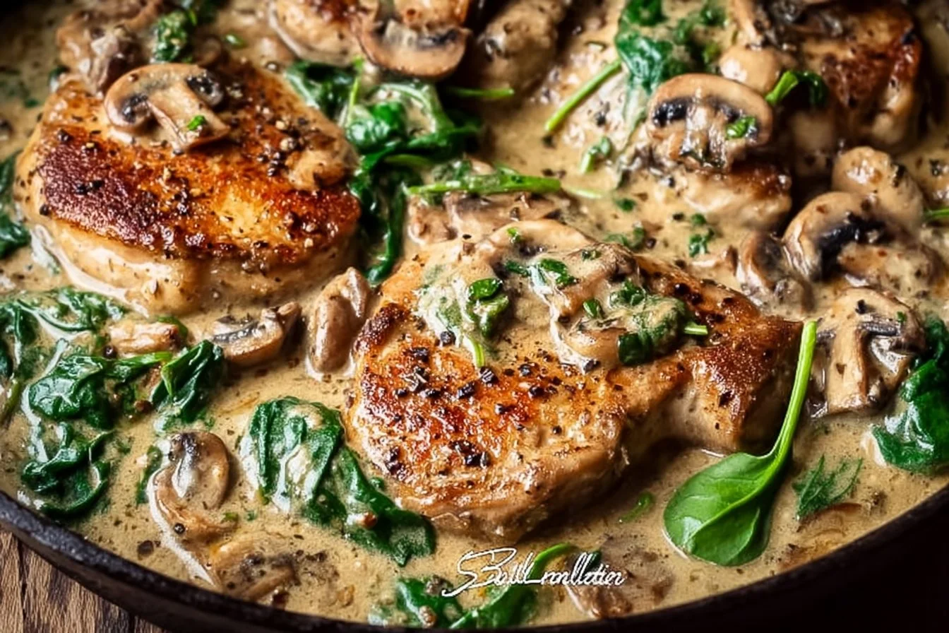 Creamy Spinach Mushroom Pork Chops