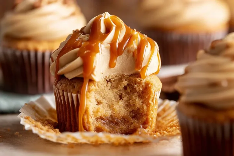 Dulce de Leche Cupcakes with caramel frosting on a white plate