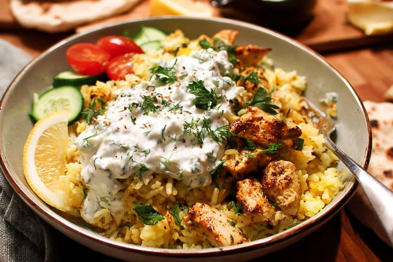 Dump-and-Bake Chicken Tzatziki and Rice