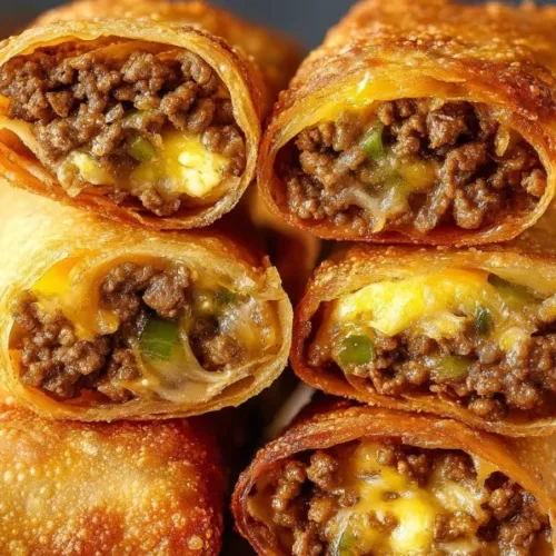 Crispy air fryer cheeseburger egg rolls filled with ground beef and cheese