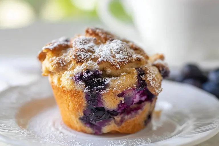 Delicious French Toast Muffins topped with fresh blueberries