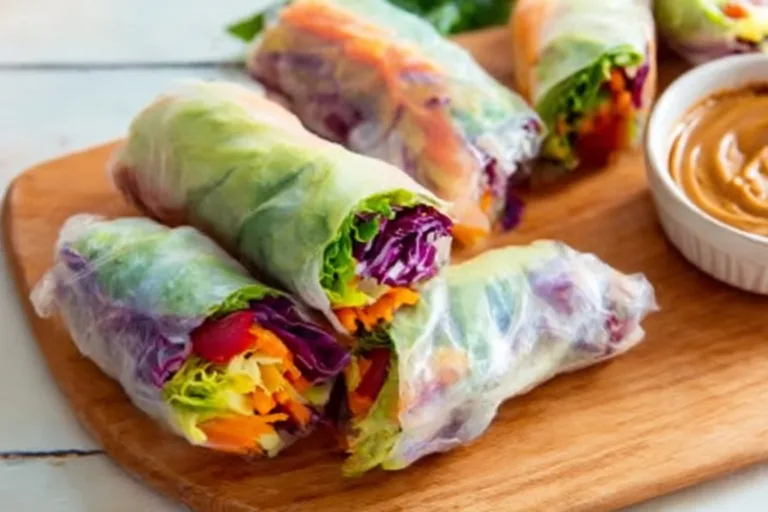Fresh spring rolls served with peanut sauce, a healthy and tasty appetizer.