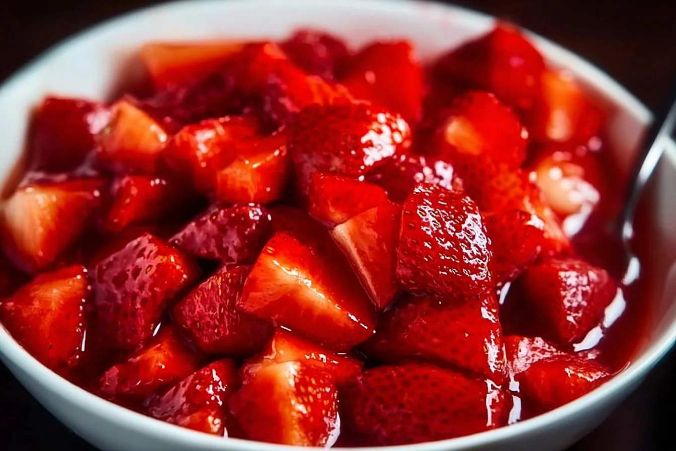 Homemade fresh strawberry sauce drizzled over desserts